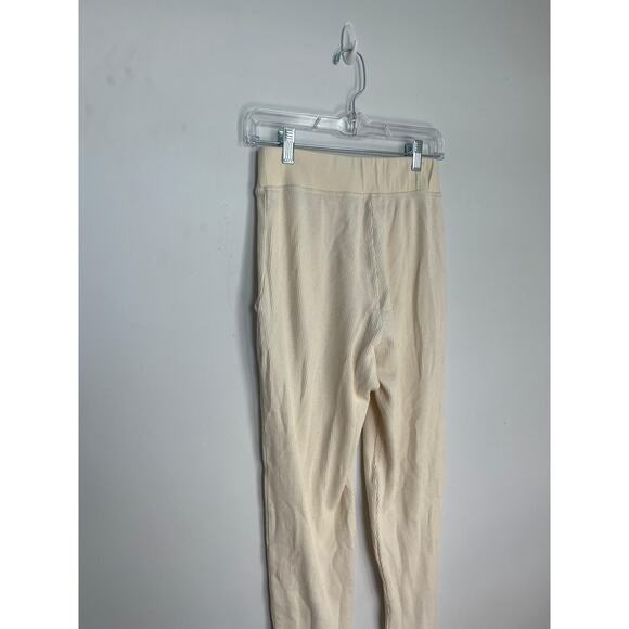 Donni Thermal Lounge Pants Women M Cream Button Front Ribbed Pull On - Picture 5 of 8